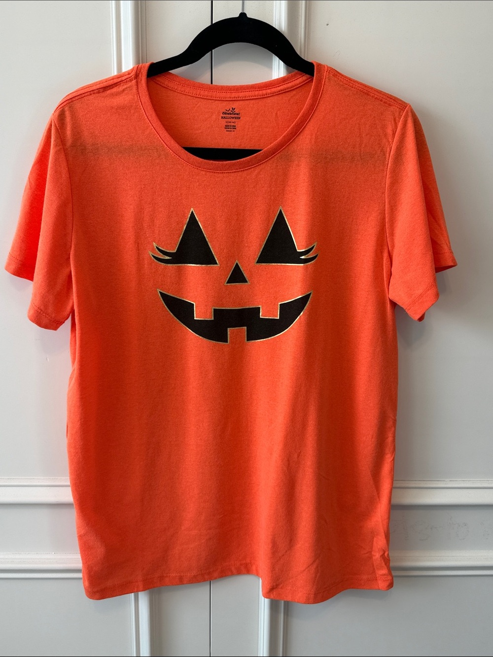 Halloween Pumpkin Face Short Sleeve Tee - Orange